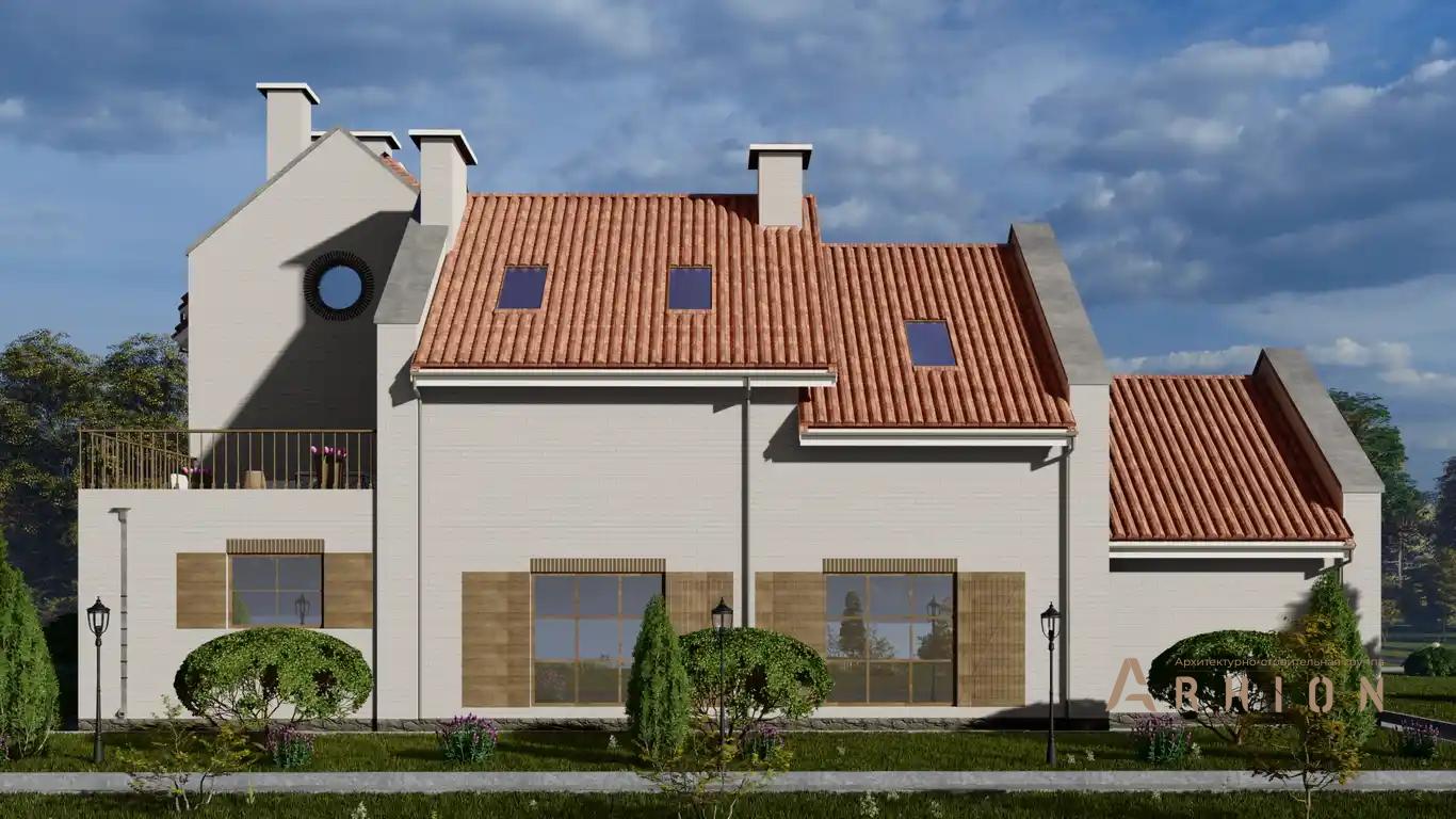 4. Проект одноэтажного дома в европейском стиле с многоскатной кровлей, h-1616, площадью - 484 кв c мансардой, балконом, бассейном